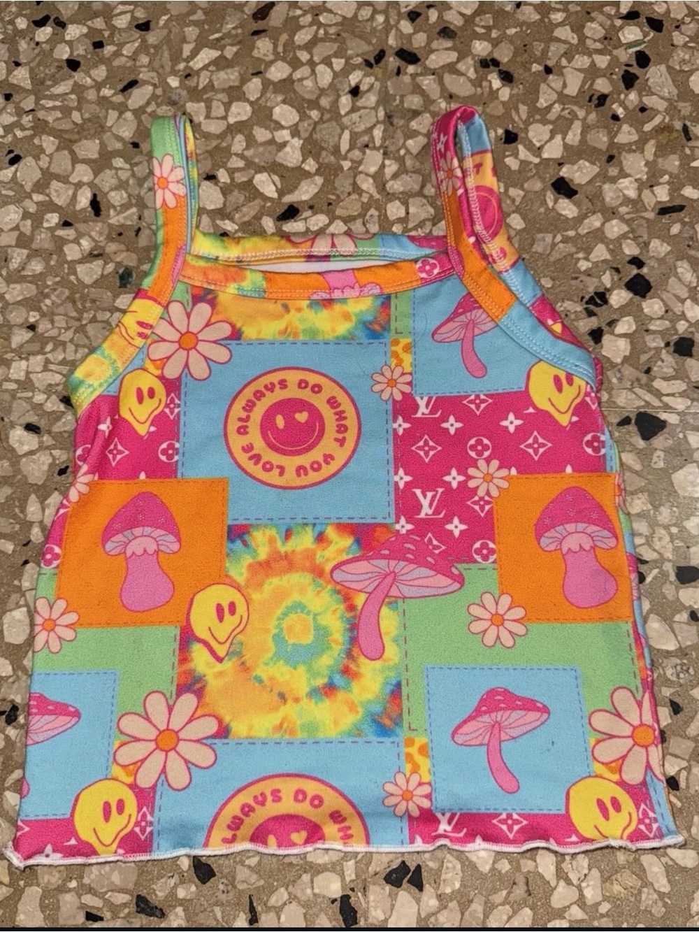 Girls' Colorful Patchwork Tank Top with Playful Motifs